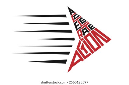 Accelerate Action lettering in arrow shape. International Women s day 2025 background poster design. IWD text vector illustration