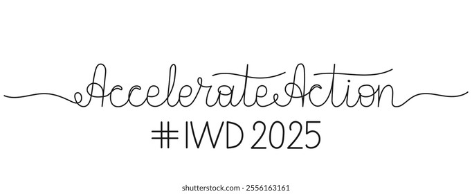 Accelerate Action in one line art style. Minimalist International Women's Day 2025 banner. Campaign theme of IWD illustration.