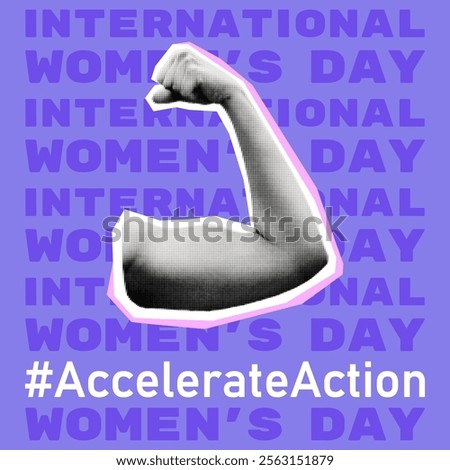 Accelerate action square banner for International Women's day. IWD 2025 campaign for women's equality. Modern retro mixed media vector illustration with halftone collage female cut out hand 