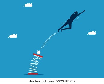 Accelerate business growth. Businessman jumping high with a spring