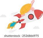 Accelerate business, increase agility and efficiency, sprint or fast, innovation to increase work speed concept, slow snail flying fast with rocket booster metaphor of accelerate working process.

