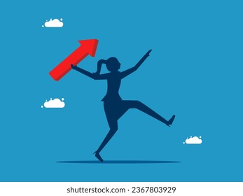 Accelerate business progress. businesswoman plots growth with all his might