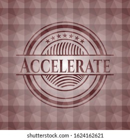 Accelerate red emblem or badge with abstract geometric pattern background. Seamless.