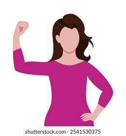 #AccelerateAction 2025 campaign. Woman demonstrates strength in her hand. The idea of ​​gender equality. International Women's Day concept. Faceless female avatar. Vector illustration