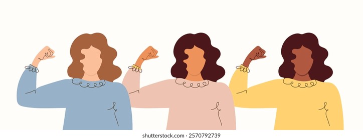 AccelerateAction banner. #Accelerateaction 2025. International Womens Day background in flat style. Faceless Womens with hand. 8 March Day. Modern isolated vector illustration.