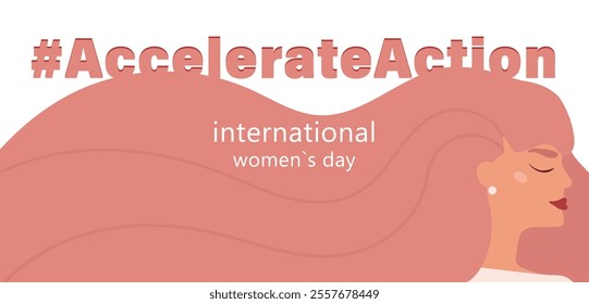 AccelerateAction banner. #Accelerateaction 2025. Poster for March 8 - International Women's Day in flat style
