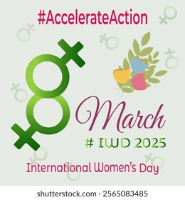 #AccelerateAction International Women's Day Campaign. Campaign Concept 2025. March 8. Horizontal banner with female Venus sign for awareness and equality campaigns. Vector.