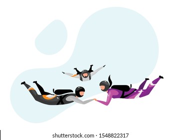 Ilustración vectorial plana de caída libre acelerada. tándem de buceo. Deportes extremos. Estilo de vida activo. Actividades al aire libre. Deportista, deportista, skydivers, personaje de caricatura aislado de fondo azul