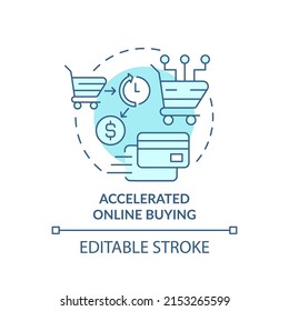 Accelerated online buying turquoise concept icon. Customer behavior trend abstract idea thin line illustration. Isolated outline drawing. Editable stroke. Arial, Myriad Pro-Bold fonts used
