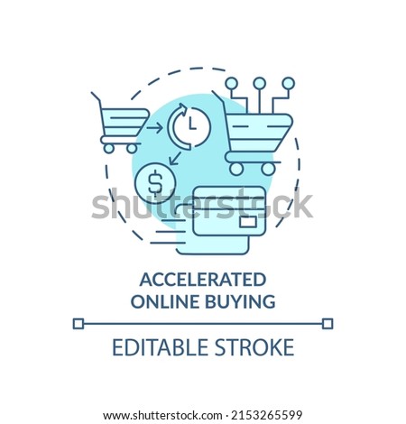 Accelerated online buying turquoise concept icon. Customer behavior trend abstract idea thin line illustration. Isolated outline drawing. Editable stroke. Arial, Myriad Pro-Bold fonts used