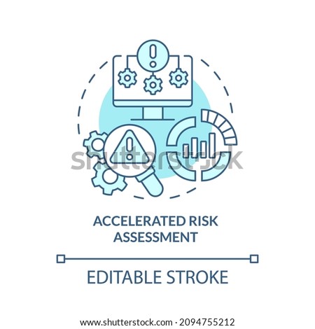 Accelerated risk assessment turquoise concept icon. Reducing investment risk abstract idea thin line illustration. Isolated outline drawing. Editable stroke. Roboto-Medium, Myriad Pro-Bold fonts used