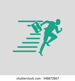 Accelerating businessman icon. Gray background with green. Vector illustration.