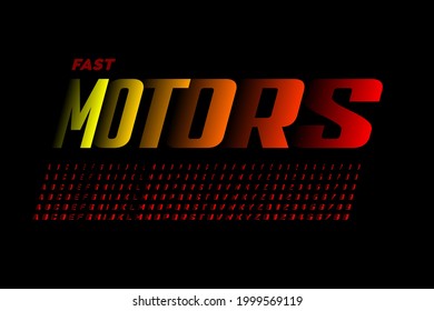 Accelerating style speed font, alphabet letters and numbers vector illustration