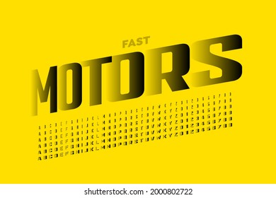 Accelerating style speed font, alphabet letters and numbers vector illustration