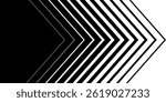 Acceleration black and white background with arrow pointing right, striped transition from thick to thin