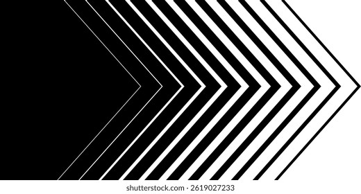 Acceleration black and white background with arrow pointing right, striped transition from thick to thin