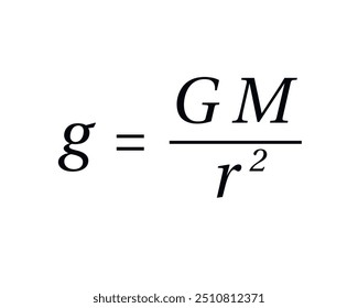 Aceleração Devido à Gravidade Fórmula no fundo branco. Educação. Ciência. Escola. Fórmula. Ilustração vetorial.