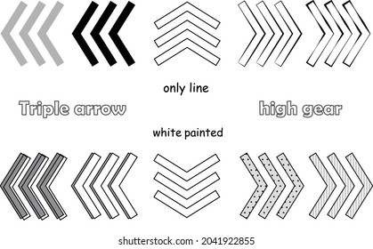 Acceleration, high speed, fast turning triple design arrow set