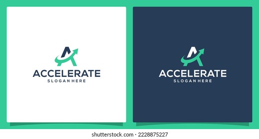 Acceleration logo design template with initial letter A and arrow logo graphic design vector illustration. Symbol, icon, creative.