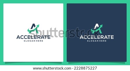 Acceleration logo design template with initial letter A and arrow logo graphic design vector illustration. Symbol, icon, creative. Foto stock © 