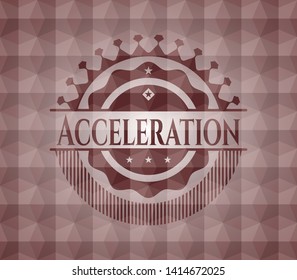 Acceleration red seamless emblem or badge with geometric pattern background.