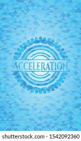 Acceleration sky blue emblem with triangle mosaic background
