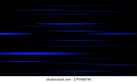 Acceleration speed motion on night road. Luminous blurred horizontal lines. Abstract composition. Stock vector illustration.