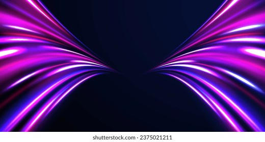 Acceleration speed motion on night road. Future technology line background and light effect, cyberpunk style material with a sense of technology. Laser beams luminous abstract sparkling vector.