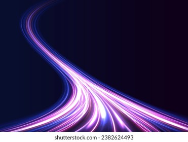 Acceleration speed motion on night road. Laser beams luminous abstract sparkling isolated on a transparent background. Magic moving fast speed police lines.	