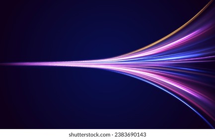 Acceleration speed motion on night road. Laser beams luminous abstract sparkling isolated on a transparent background. Magic moving fast speed police lines.	