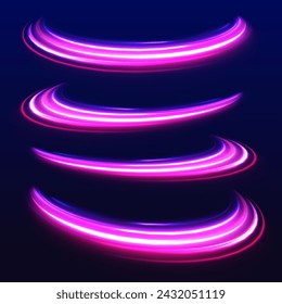 Acceleration speed motion on night road. Vector glitter light fire flare trace. Abstract image of speed motion on the road. Bright sparkling background.	