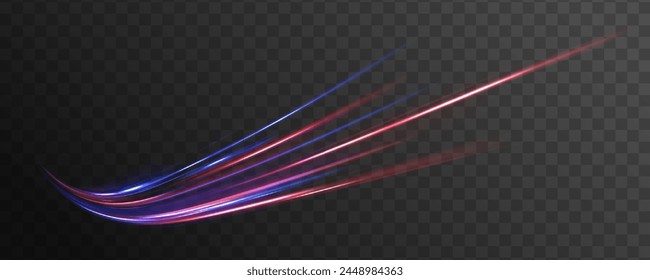 Acceleration speed motion on night road. Colorful Light Trails, Long Time Exposure Motion Blur Effect. Space tunnel. Light everyday glowing effect. Vector Illustration	
