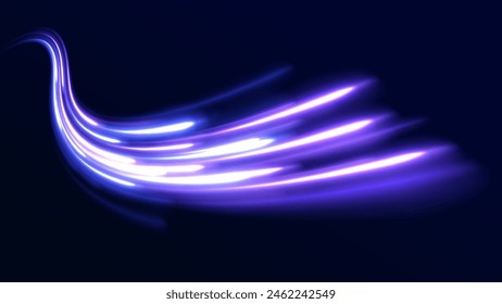 Acceleration speed motion on night road. Laser beams luminous abstract sparkling isolated on a transparent background. Magic moving fast speed police lines.	