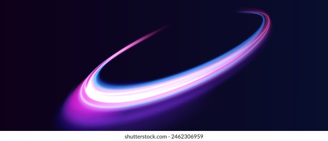 Acceleration speed motion on night road. Laser beams luminous abstract sparkling isolated on a transparent background. Magic moving fast speed police lines.