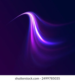 Beschleunigung Geschwindigkeit Bewegung auf der Nachtstraße. Illustration von Lichtstrahl, Streifenlinie mit blauem Licht, Geschwindigkeit Bewegung Hintergrund. Blauer Wellenlichteffekt.