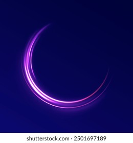 Aceleración de movimiento de velocidad en carretera nocturna. Ilustración de rayo de luz, línea de franja con luz azul, fondo de movimiento de velocidad. Efecto de luz de onda azul brillante.