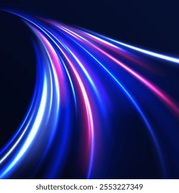 Aceleración de movimiento de velocidad en carretera nocturna. Magia moviendo líneas de velocidad rápida. Efecto de movimiento borroso de la luz del coche, fondo de la carretera de la ciudad con luces nocturnas de larga exposición. Png, rayo, abstracto, energía, paquete, efecto