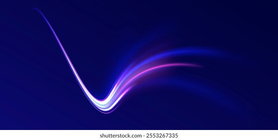 Acceleration speed motion on night road. Magic moving fast speed lines. Blurred car light motion effect, city road background with long exposure night lights. Png,  ray, abstract, energy, pack, effect