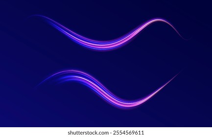 Acceleration speed motion on night road. Colorful Light Trails, Long Time Exposure Motion Blur Effect. Abstract fire flare trace lens flares acceleration speed motion on night road. 