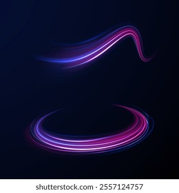 Acceleration speed motion on night road. Colorful Light Trails, Long Time Exposure Motion Blur Effect. Abstract fire flare trace lens flares acceleration speed motion on night road. 