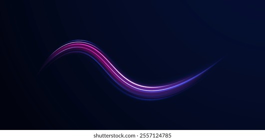 Acceleration speed motion on night road. Magic moving fast speed lines. Blurred car light motion effect, city road background with long exposure night lights. Png,  ray, abstract, energy, pack, effect