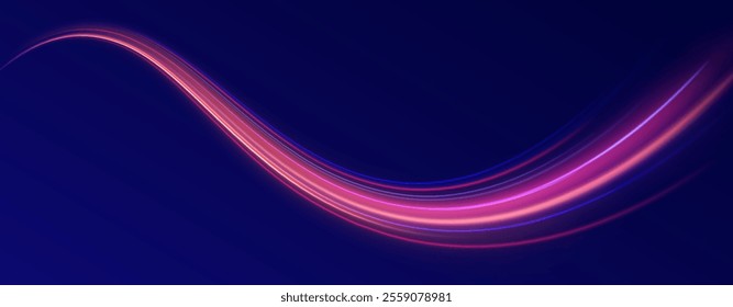 Acceleration speed motion on night road. Magic moving fast speed lines. Blurred car light motion effect, city road background with long exposure night lights. Png,  ray, abstract, energy, pack, effect