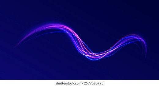 Acceleration speed motion on night road. Magic moving fast speed lines. Blurred car light motion effect, city road background with long exposure night lights. Png,  ray, abstract, energy, pack, effect
