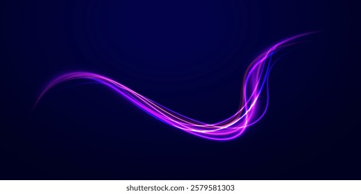 Acceleration speed motion on night road. Magic moving fast speed lines. Blurred car light motion effect, city road background with long exposure night lights. Png,  ray, abstract, energy, pack, effect