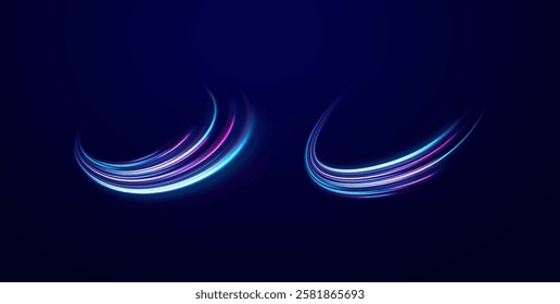 Acceleration speed motion on night road. Magic moving fast speed lines. Blurred car light motion effect, city road background with long exposure night lights. Png,  ray, abstract, energy, pack, effect