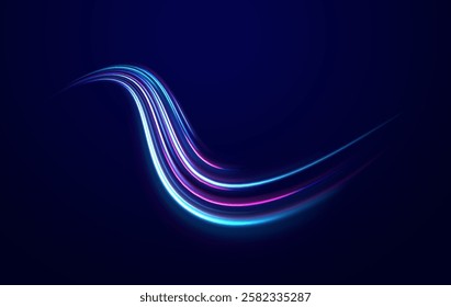 Acceleration speed motion on night road. Magic moving fast speed lines. Blurred car light motion effect, city road background with long exposure night lights. Png,  ray, abstract, energy, pack, effect