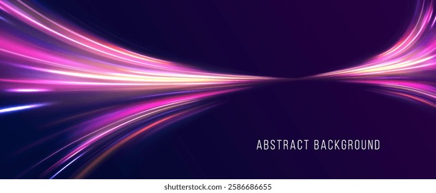 Acceleration speed motion on night road. Magic moving fast speed lines. Blurred car light motion effect, city road background with long exposure night lights. Png,  ray, abstract, energy, pack, effect