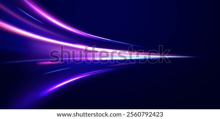 Acceleration speed motion on night road. Colorful Light Trails, Long Time Exposure Motion Blur Effect. Abstract fire flare trace lens flares acceleration speed motion on night road.