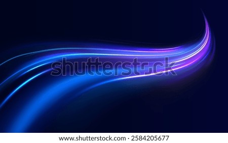 Acceleration speed motion on night road. Magic moving fast speed lines. Blurred car light motion effect, city road background with long exposure night lights. Png,  ray, abstract, energy, pack, effect