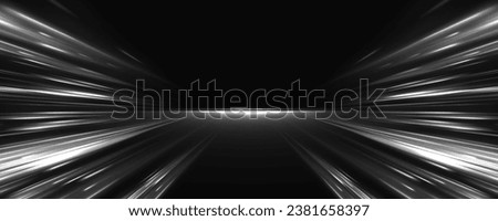 Acceleration speed on a night road white stripes on a black background. Light motion trails. Long exposure of motorways as speed.	